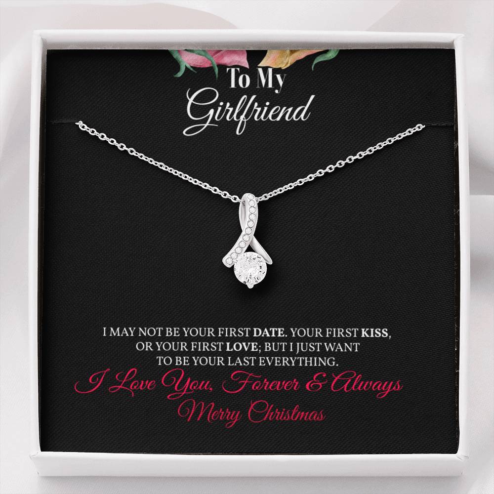 Girlfriend Necklace Merry Christmas - Stunning Petite Ribbon Pendant Necklace to My Girlfriend Gift