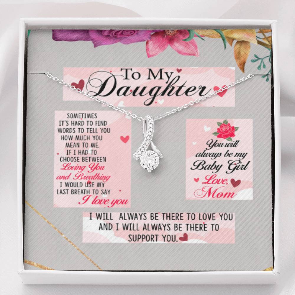Daughter Necklace from Mom - Petite Ribbon Pendant Necklace to My Daughter from Mom